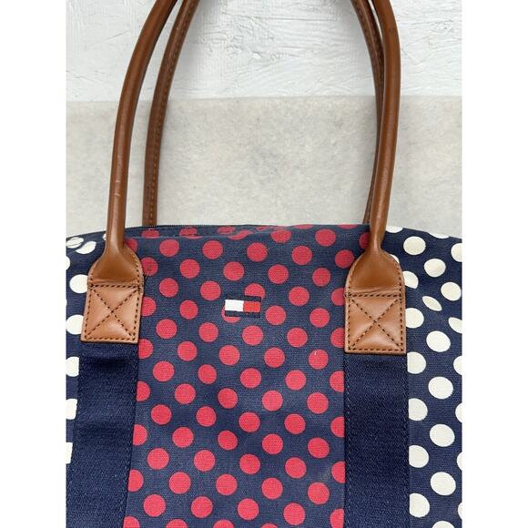 Tommy Hilfiger Canvas Zippered Tote Bag Red White Blue Overnight Classic - Picture 3 of 8